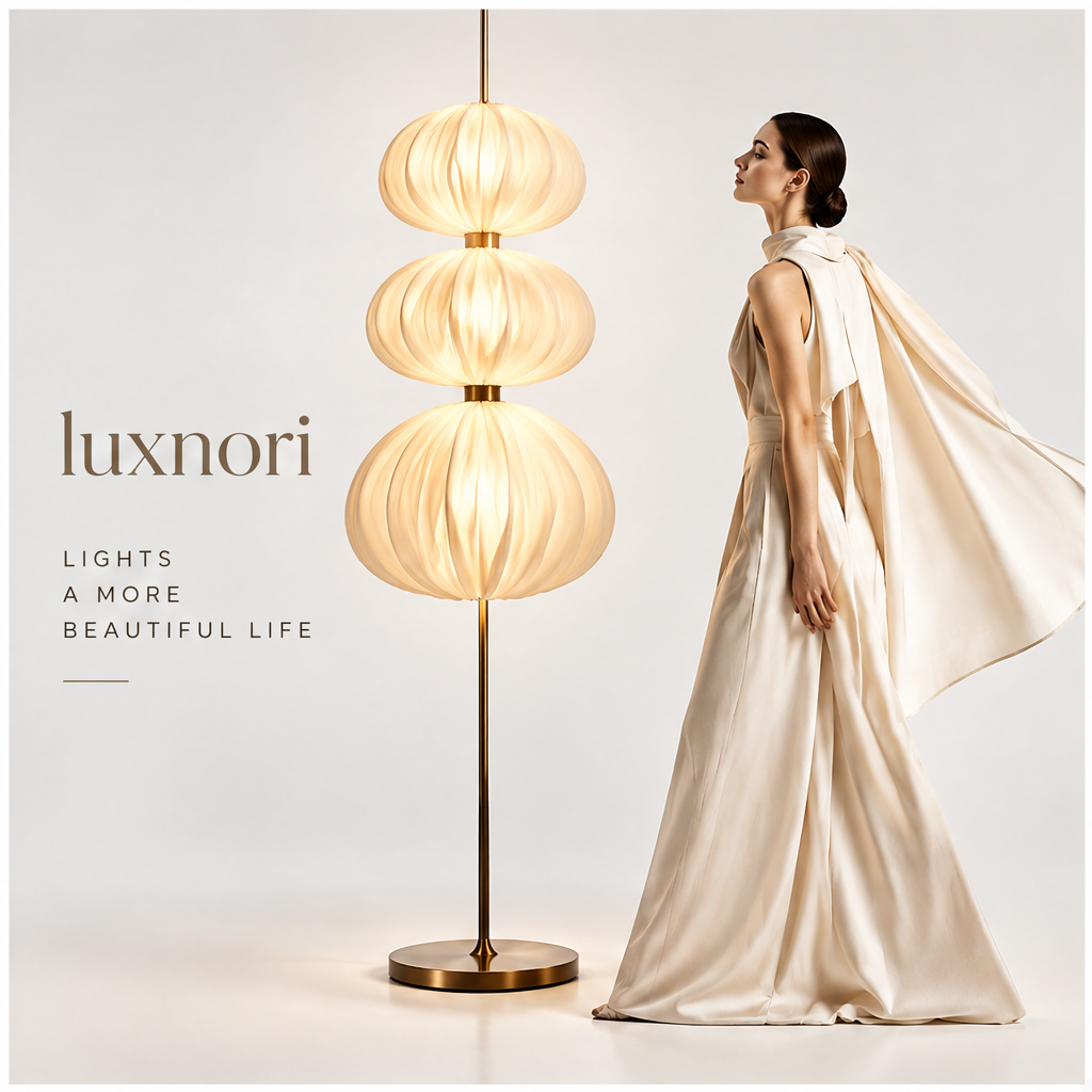 Luxnori® Three-Tiered Pleated Fabric Floor Lamp